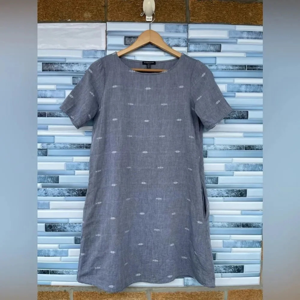 EILEEN FISHER Denim Blue Nomadic Stripe Dress small